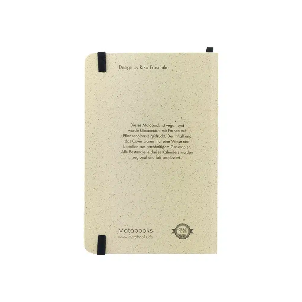 Nachhaltig und vegan produzierter Jahresplaner, Jahreskalender, Kalender, Familienkalender, Notizbuch, Tagebuch, Terminplaner, Achtsamkeitstagebuch, Bullet Journal, Reisetagebuch, Dankbarkeitstagebuch, Hausaufgabenheft, Uni-Planer, Taschenkalender, Buchkalender, Business-Planer, Wochenplaner A5 aus Graspapier von matabooks