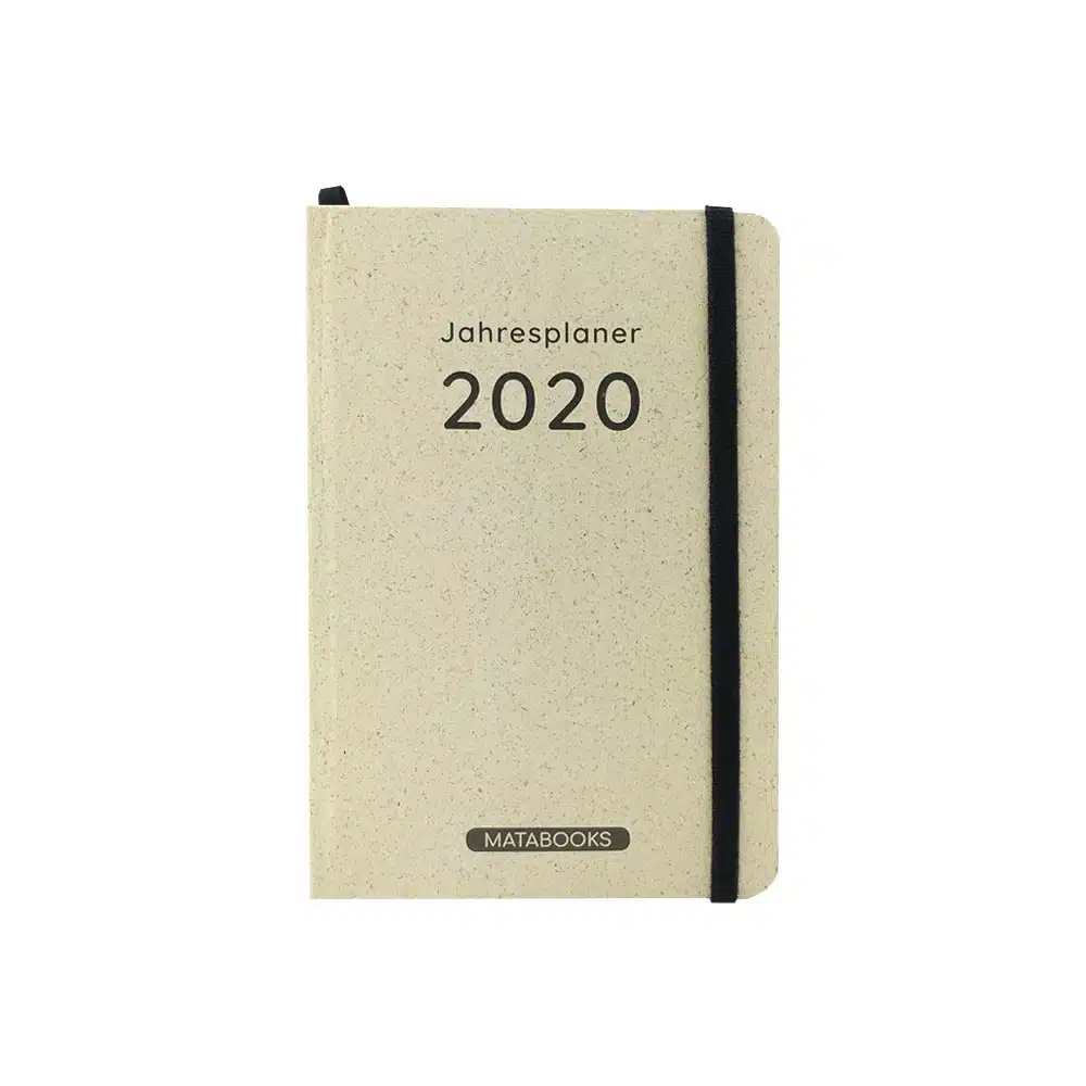 Nachhaltig und vegan produzierter Jahresplaner, Jahreskalender, Kalender, Familienkalender, Notizbuch, Tagebuch, Terminplaner, Achtsamkeitstagebuch, Bullet Journal, Reisetagebuch, Dankbarkeitstagebuch, Hausaufgabenheft, Uni-Planer, Taschenkalender, Buchkalender, Business-Planer, Wochenplaner A5 aus Graspapier von matabooks