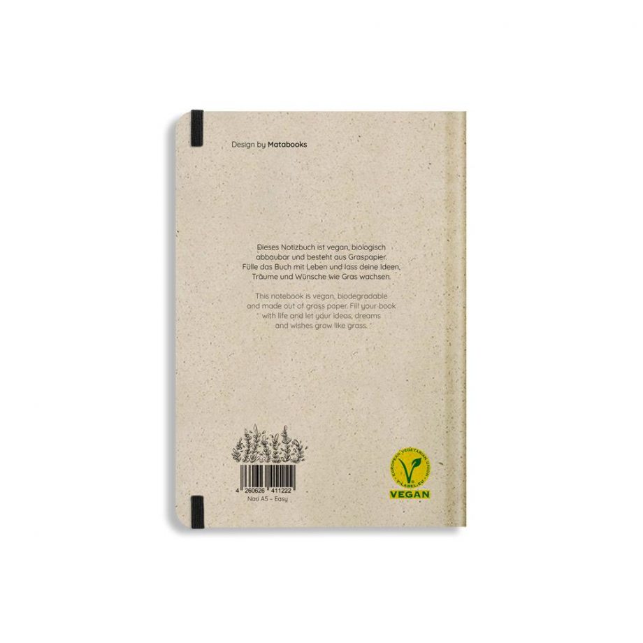 Nachhaltiges Notizbuch A5 aus Graspapier Nari Plant Friends liniert von Matabooks
