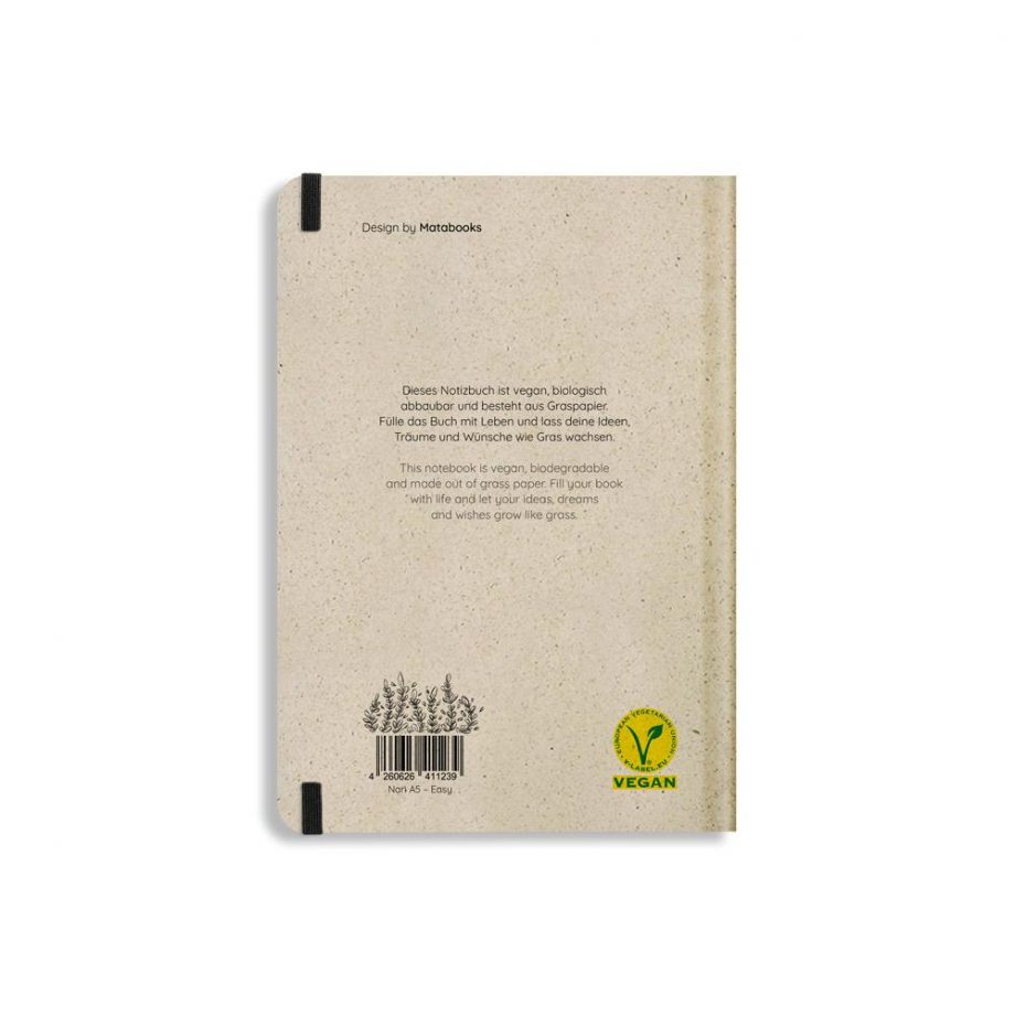 Nachhaltiges Notizbuch A5 aus Graspapier Nari Plant Friends punktiert von Matabooks