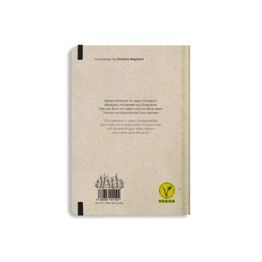 Nachhaltiges Notizbuch A5 aus Graspapier Nari Blue Starry Sky liniert von Matabooks