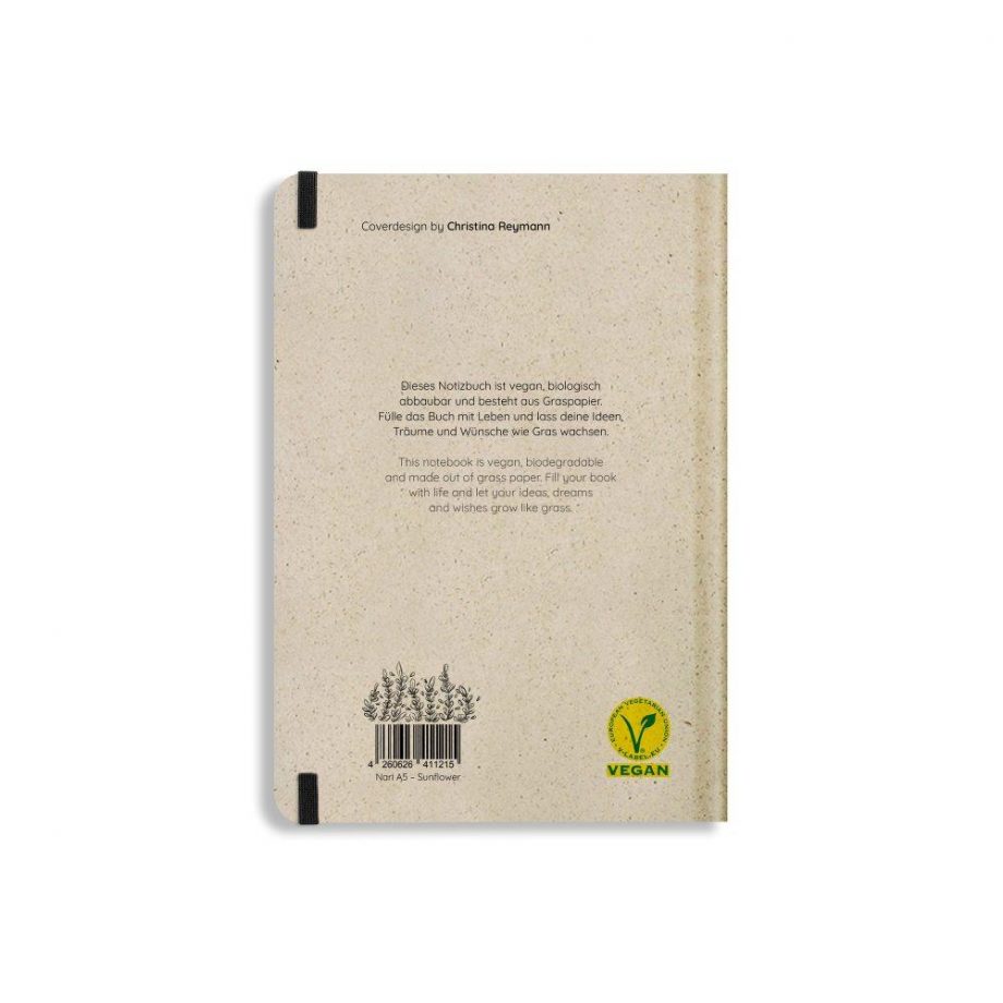 Nachhaltiges Notizbuch A5 aus Graspapier Nari Sunflower liniert von Matabooks