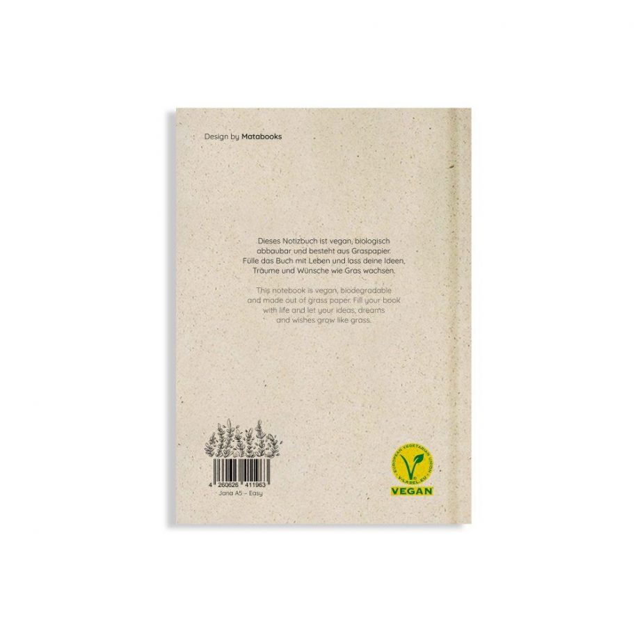 Nachhaltiges und veganes Notizbuch A5 Easy aus Graspapier von Matabooks