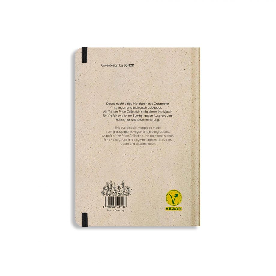 Nachhaltiges und veganes Notizbuch aus Süßgraspapier Nari Diversity von Matabooks