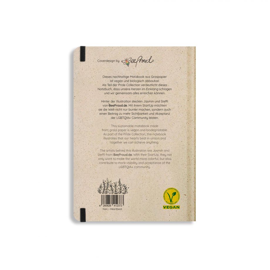 Nachhaltig und vegan produziertes Notizbuch, Skizzenbuch, Bullet Journal, Notebook, Tagebuch punktiert mit Gummiband und Lesezeichen-Band aus Graspapier und Süßgraspapier von matabooks