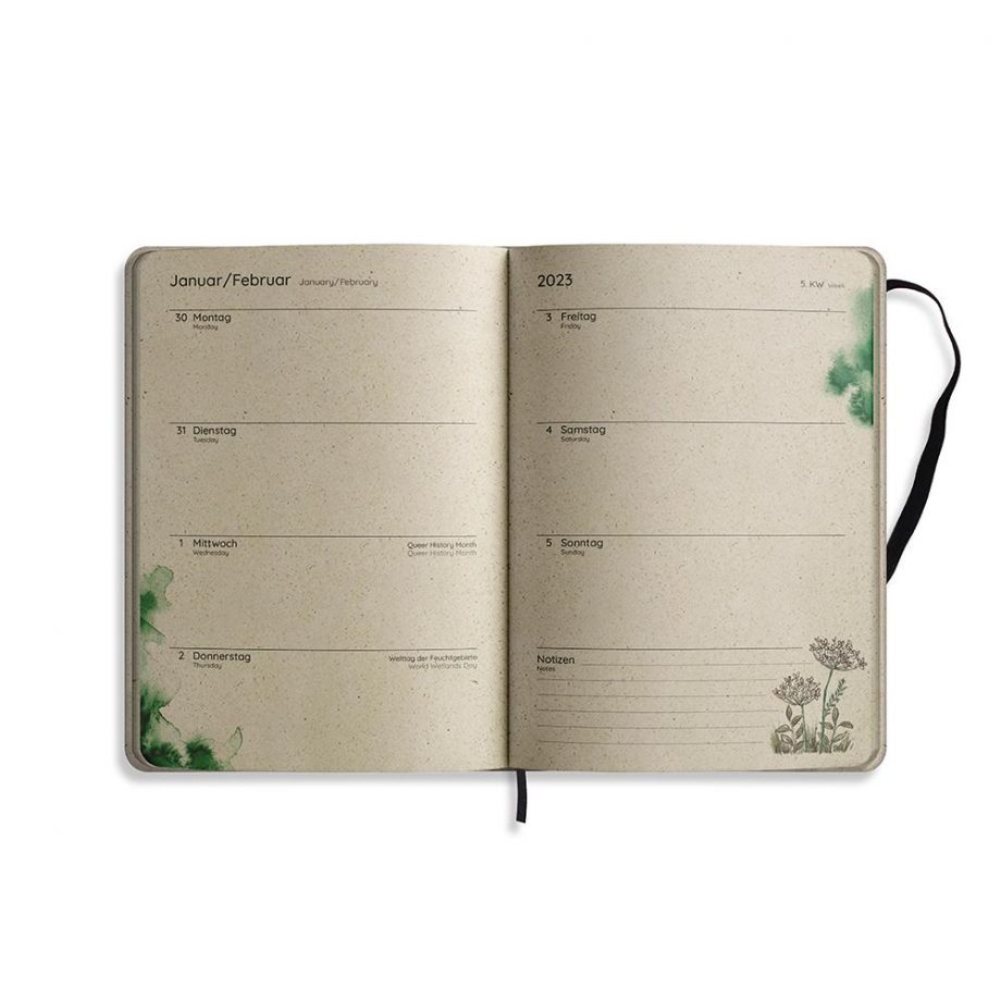 Nachhaltiger und veganer Jahresplaner aus Graspapier Samaya Wildflower A5 von Matabooks