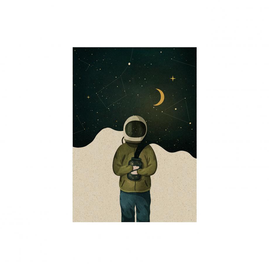 Postkarte aus Graspapier Spacewalker Moon and Stars