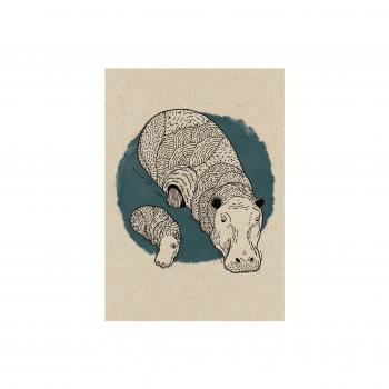 Nachhaltig und vegan produzierte Postkarte aus Graspapier von matabooks Flusspferd