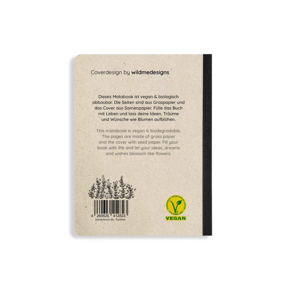 Nachhaltig und vegan produziertes Notizbuch, Skizzenbuch, Bullet Journal, Notebook, Tagebuch aus Graspapier und Samenpapier von matabooks