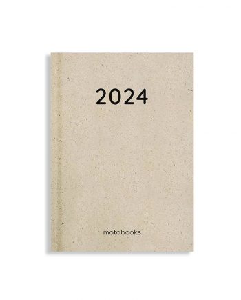 Nachhaltig und vegan produzierter Jahresplaner, Kalender, Terminplaner 2024 A6 Lesezeichenband aus Graspapier von matabooks