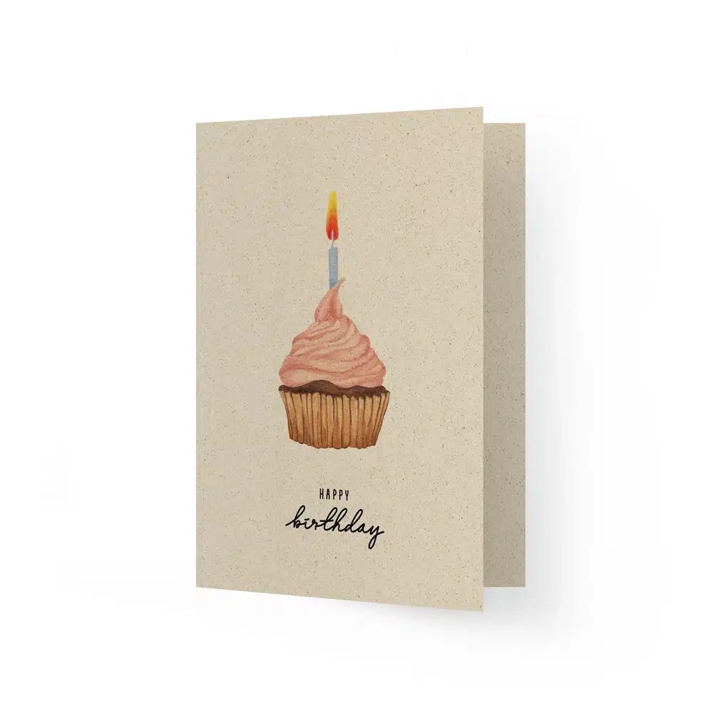 A6 Grußkarte aus Graspapier – Cupcake