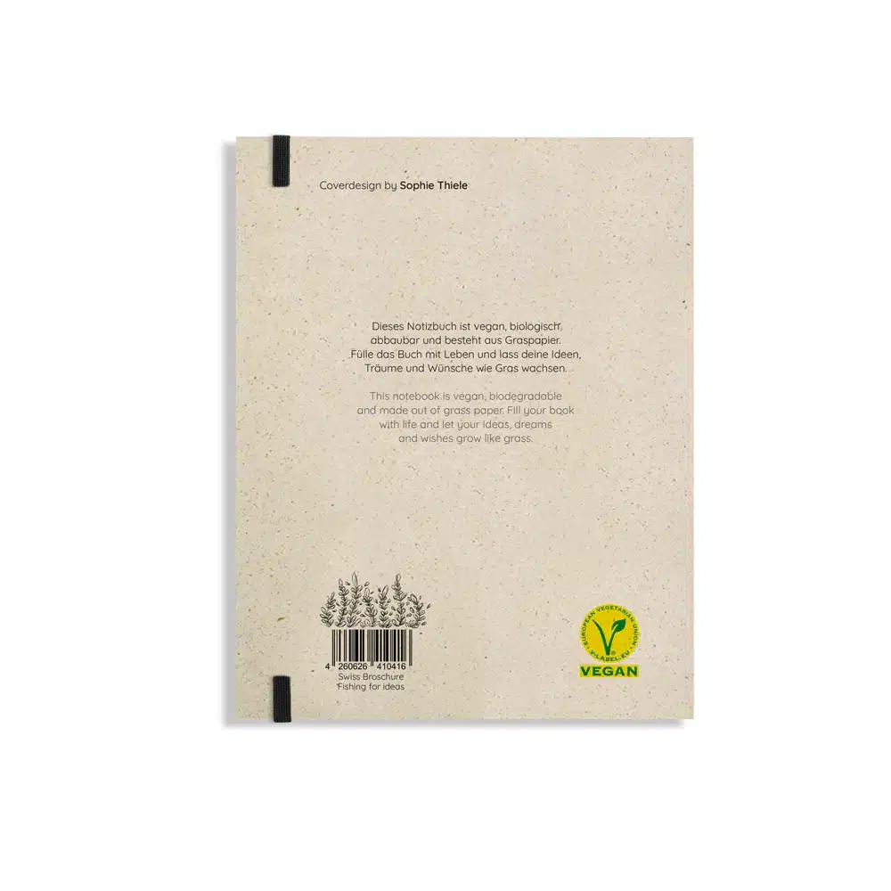 Nachhaltig und vegan produzierte Swiss Brochure, Notizbuch, Skizzenbuch, Tagebuch, Achtsamkeitstagebuch, Reisetagebuch, Dankbarkeitstagebuch, Bullet Journal, Planer, Terminplaner, Uni-Planer, Kalender, Wochenplaner, Rezeptbuch, Schreibheft oder Schreibblock aus Graspapier von matabooks