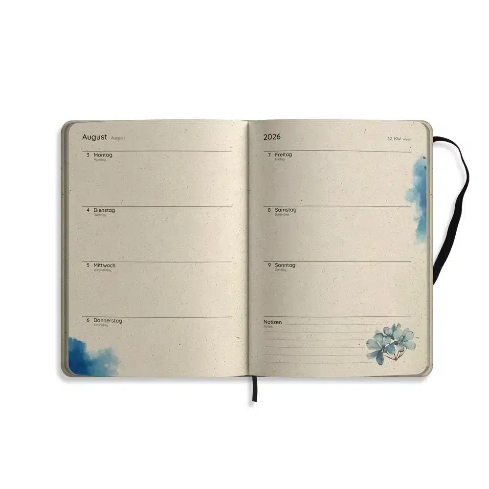 Nachhaltig und vegan produzierter Jahresplaner, Jahreskalender, Kalender, Familienkalender, Notizbuch, Tagebuch, Terminplaner, Achtsamkeitstagebuch, Bullet Journal, Reisetagebuch, Dankbarkeitstagebuch, Hausaufgabenheft, Uni-Planer, Taschenkalender, Buchkalender, Business-Planer, Wochenplaner A5 aus Graspapier von matabooks