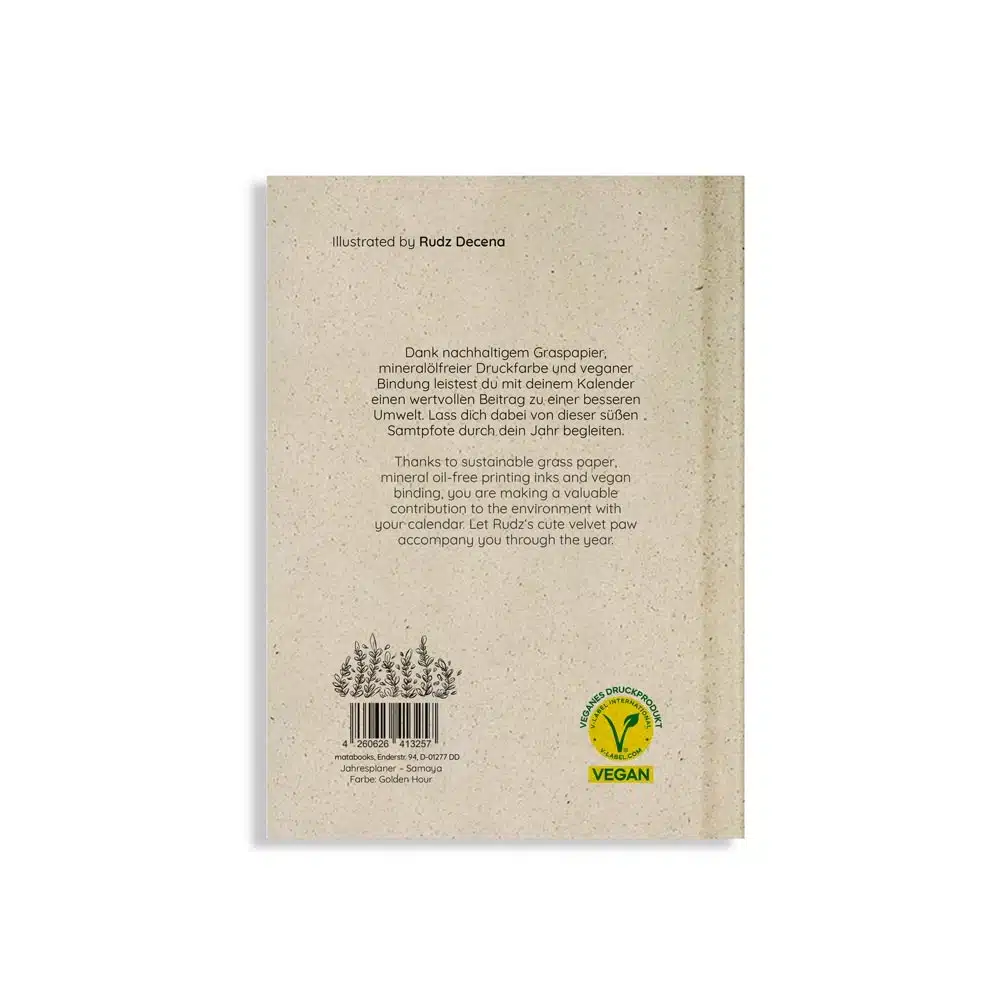 Nachhaltig und vegan produzierter Jahresplaner, Jahreskalender, Kalender, Familienkalender, Notizbuch, Tagebuch, Terminplaner, Achtsamkeitstagebuch, Bullet Journal, Reisetagebuch, Dankbarkeitstagebuch, Hausaufgabenheft, Uni-Planer, Taschenkalender, Buchkalender, Business-Planer, Wochenplaner A6 aus Graspapier von matabooks